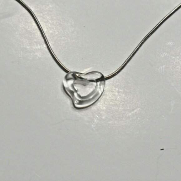 Tiffany & Co Rock Crystal Hand Carved Open Heart SS Peretti Pendant Necklace - Picture 2 of 3